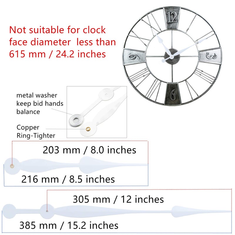 TIKROUND Youngtown 12888 High Torque Long Shaft Clock Movement Mechanism with 12 Inch Long Spade Hands (White 1 Set) - Image 4
